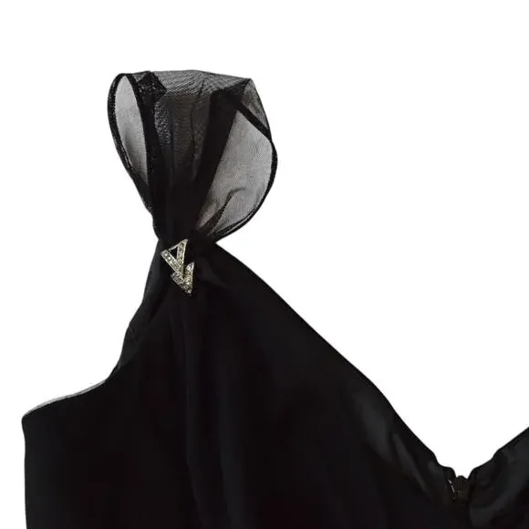 Elegant Vintage 90s Black Sheath Dress - Size 14 Evening Gown - Picture 3 of 6